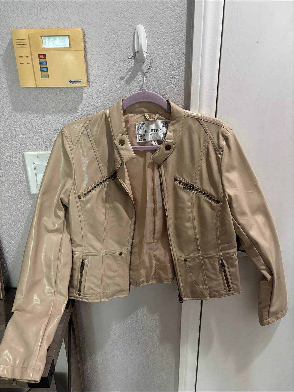 POETRY Neutral Tan Faux Leather Moto Jacket